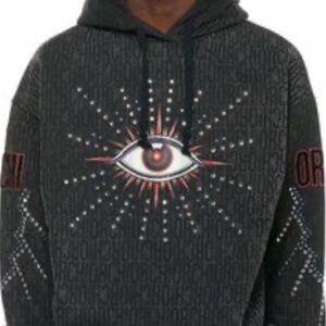 ORCHI black Swarovski crystal embellished eyeball hoody Small